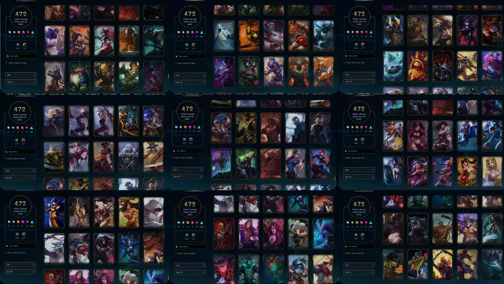 Ảnh LOL 472 SKIN 4 CAM 2 TIM 37 DO 196 XANH  117 DA SAC RANK SAT